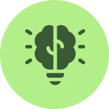 Innovative thinking symbol in green circle