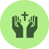 Religious hands and cross emblem